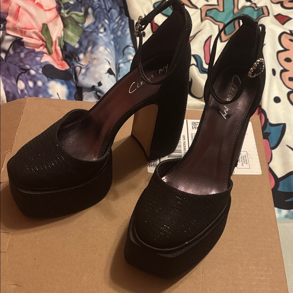 Circus by Sam Edelman Black Platform Ankle-Strap Heels